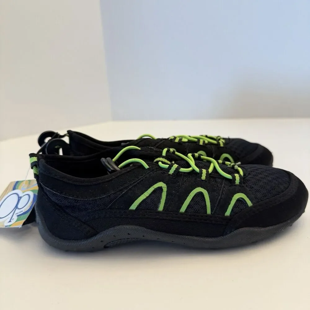 OP Boys Aqua Sock Water Shoes Black Neon Green Size M 13/1 Beach Pool